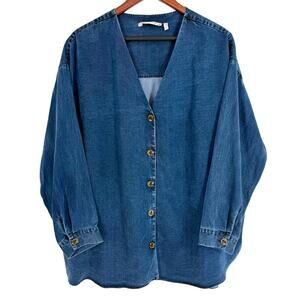 Soft Surroundings Plus Size 1X Denim Long Sleeve Blouse Shirt Top Cute Cozy